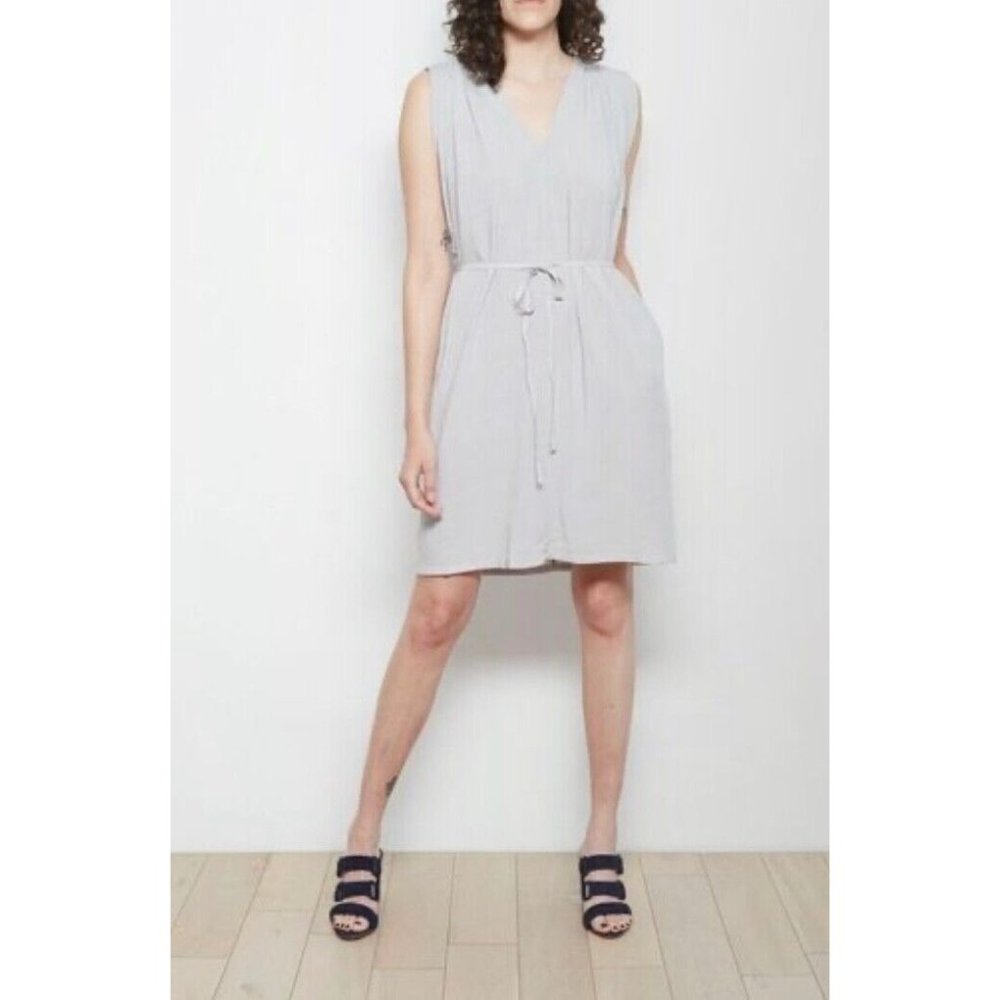 The Odells XS Shoulder Pleat Short Sleeve Shift Dress Cement Gray $168